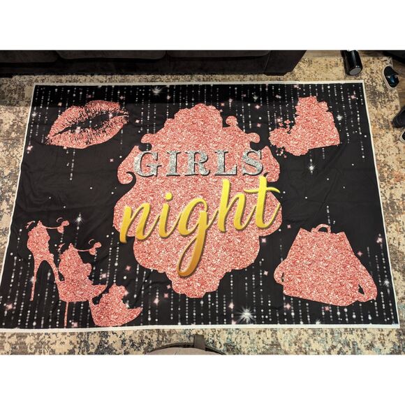🎉 Girls' Night Backdrop Party Banner Rose Gold Glitter 7x5 ft - Picture 2 of 3